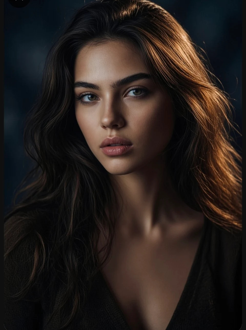 Cinematic editorial portrait of a striking woman