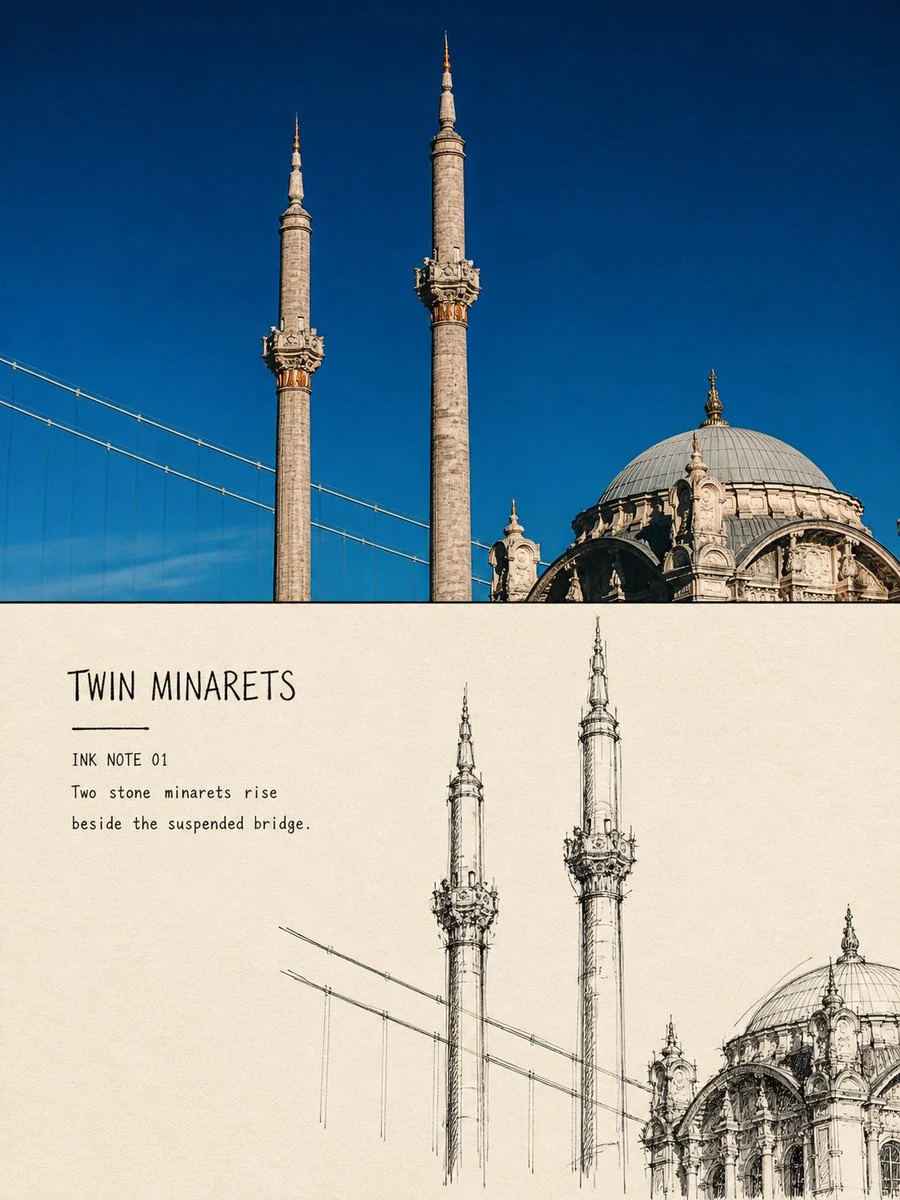 Blue Mosque Poster With Minarets And Sketch