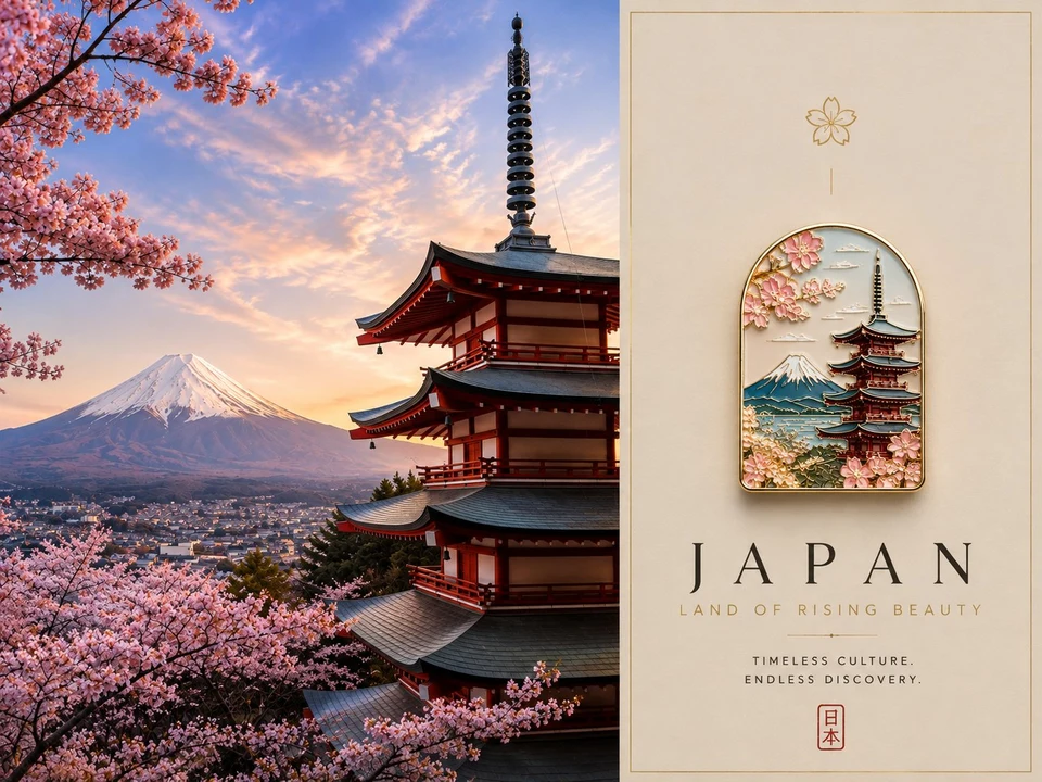 Luxury Travel Poster Japan With Enamel Pin