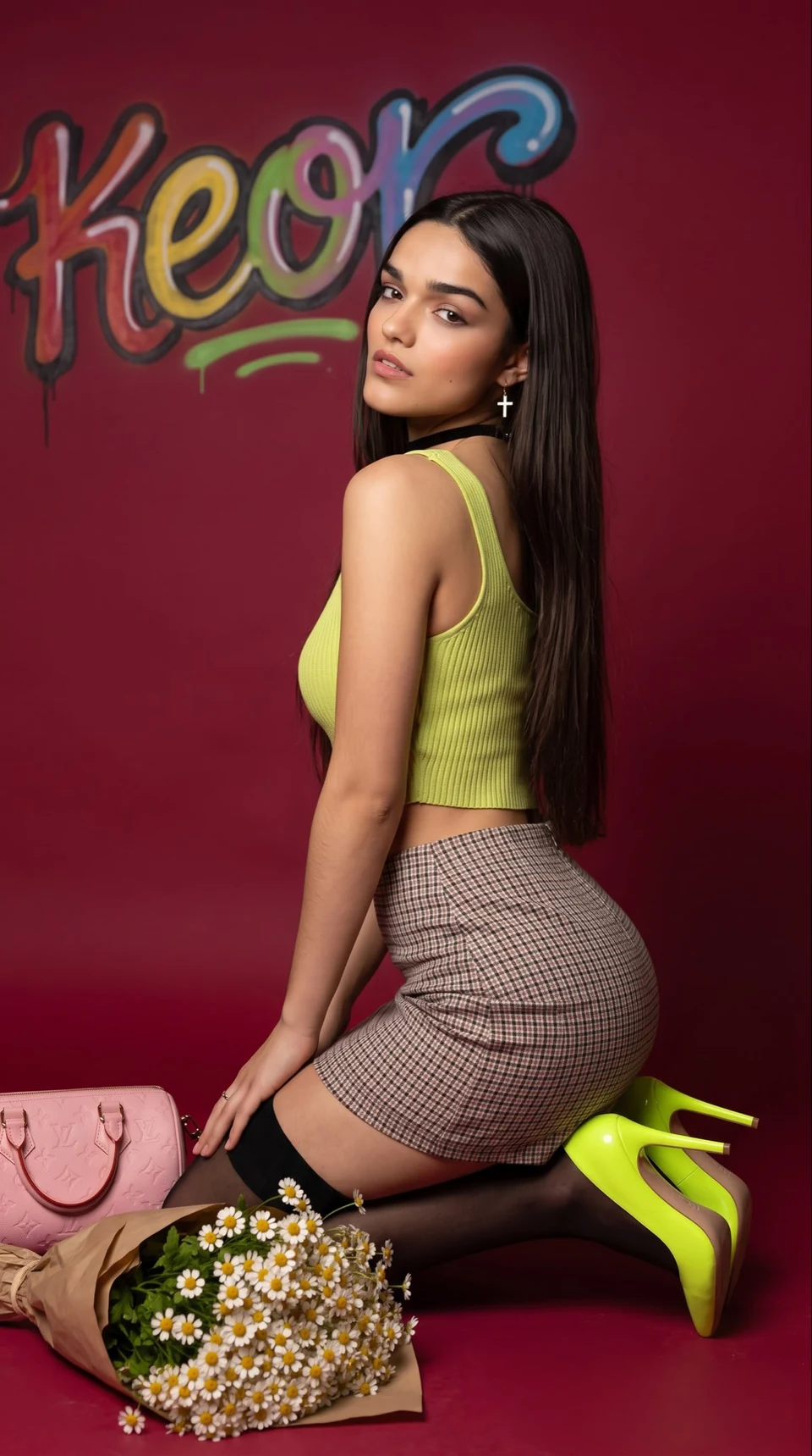 Photorealistic studio portrait of young woman in
