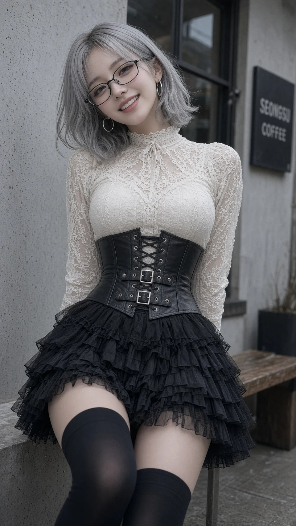 Seoul Urban Portrait Silver-Haired Woman Gothic