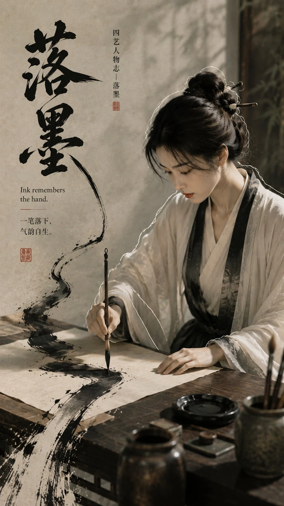 East Asian calligraphy artist painting poster