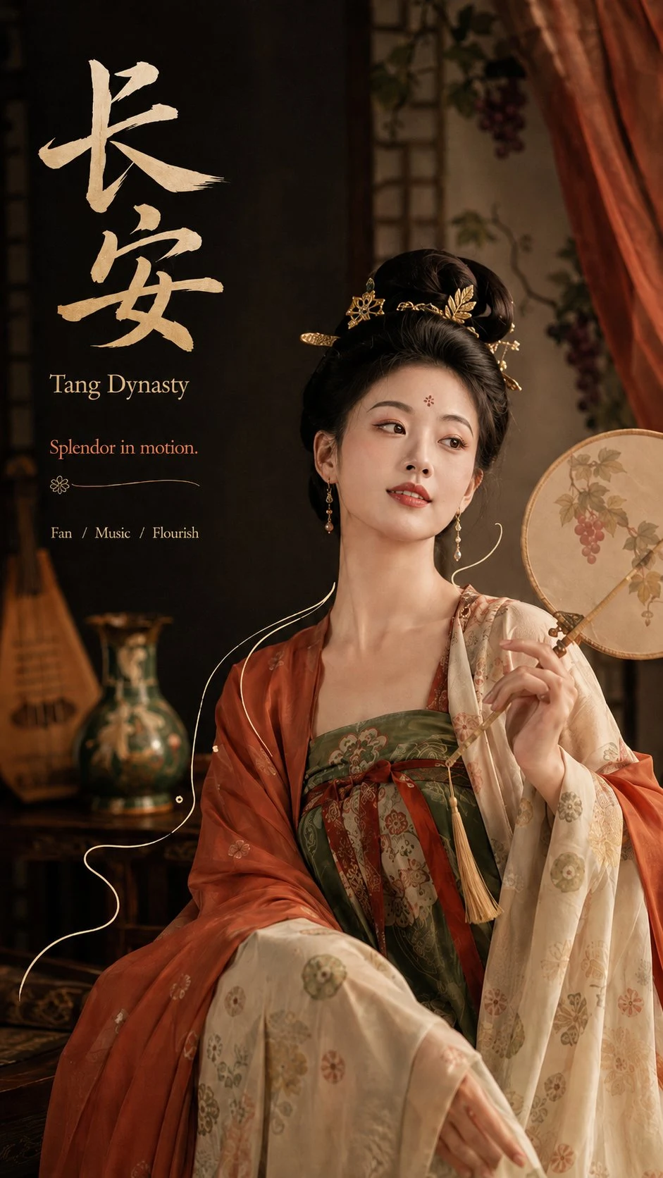 Elegant Tang Dynasty Chinese Woman in Traditional