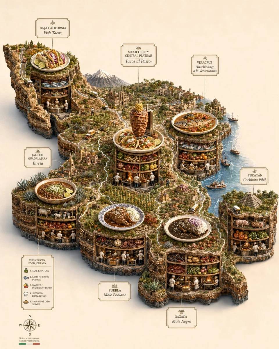 Isometric miniature map of Mexico showcasing