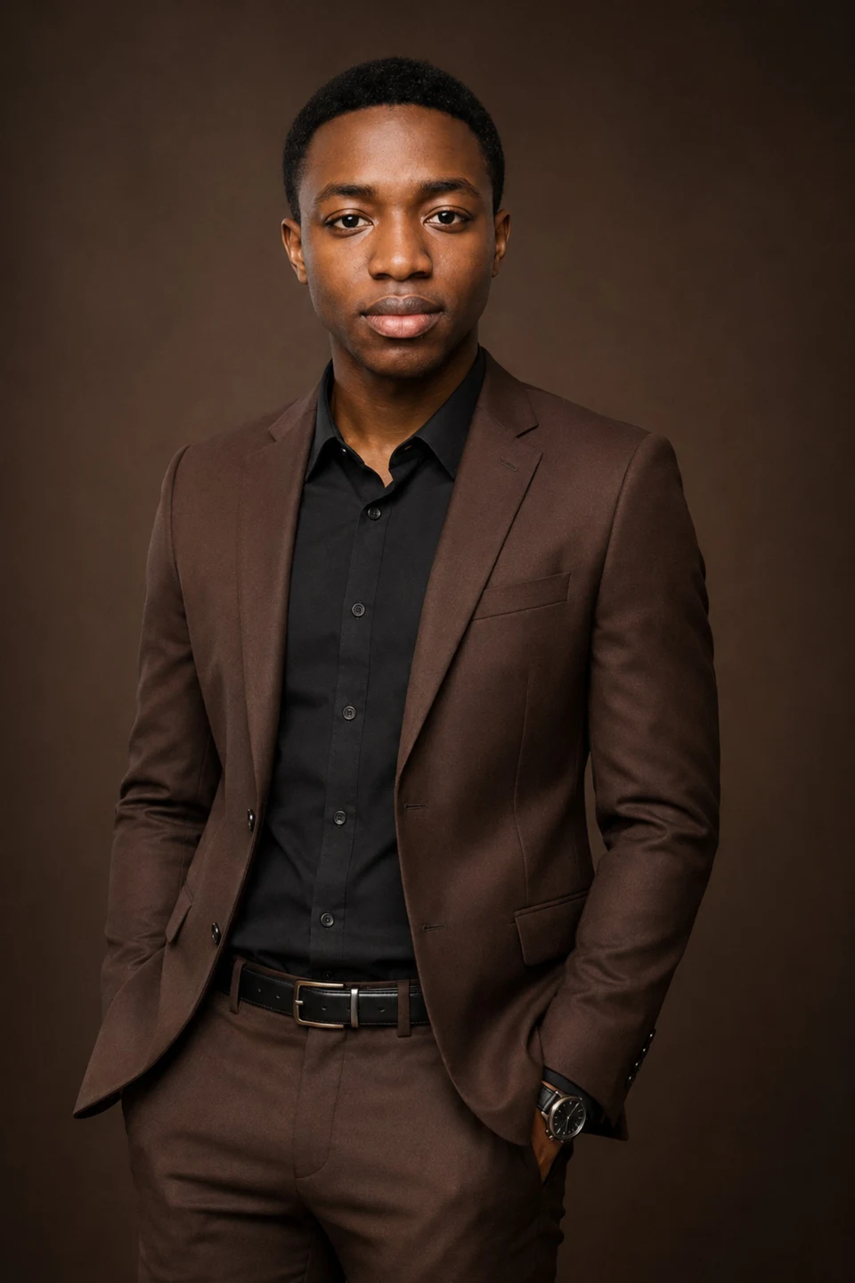 Professional studio portrait of a confident