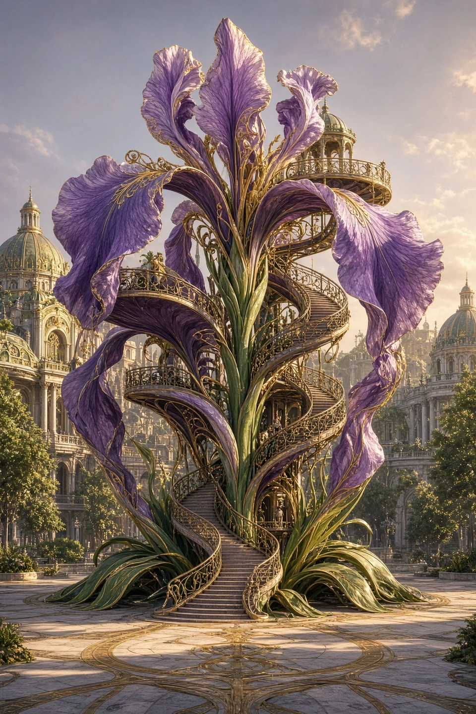 Art Nouveau Iris Flower Architecture in Plaza