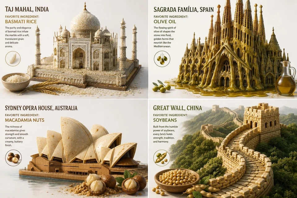 World Landmarks Built from Local Ingredients