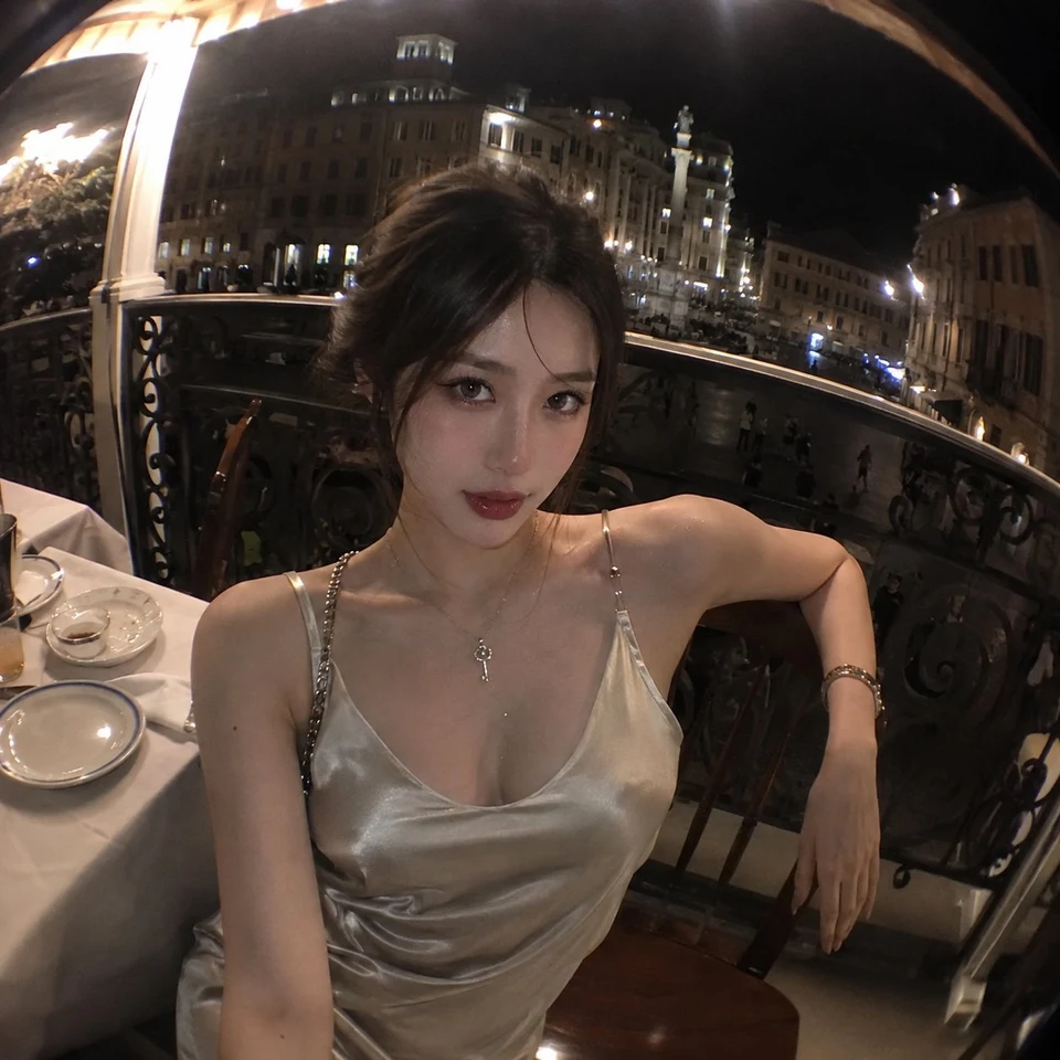 Young woman posing at romantic Italian terrace