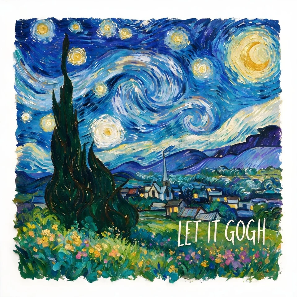Van Gogh Starry Night Parody Gold Leaf Art Print