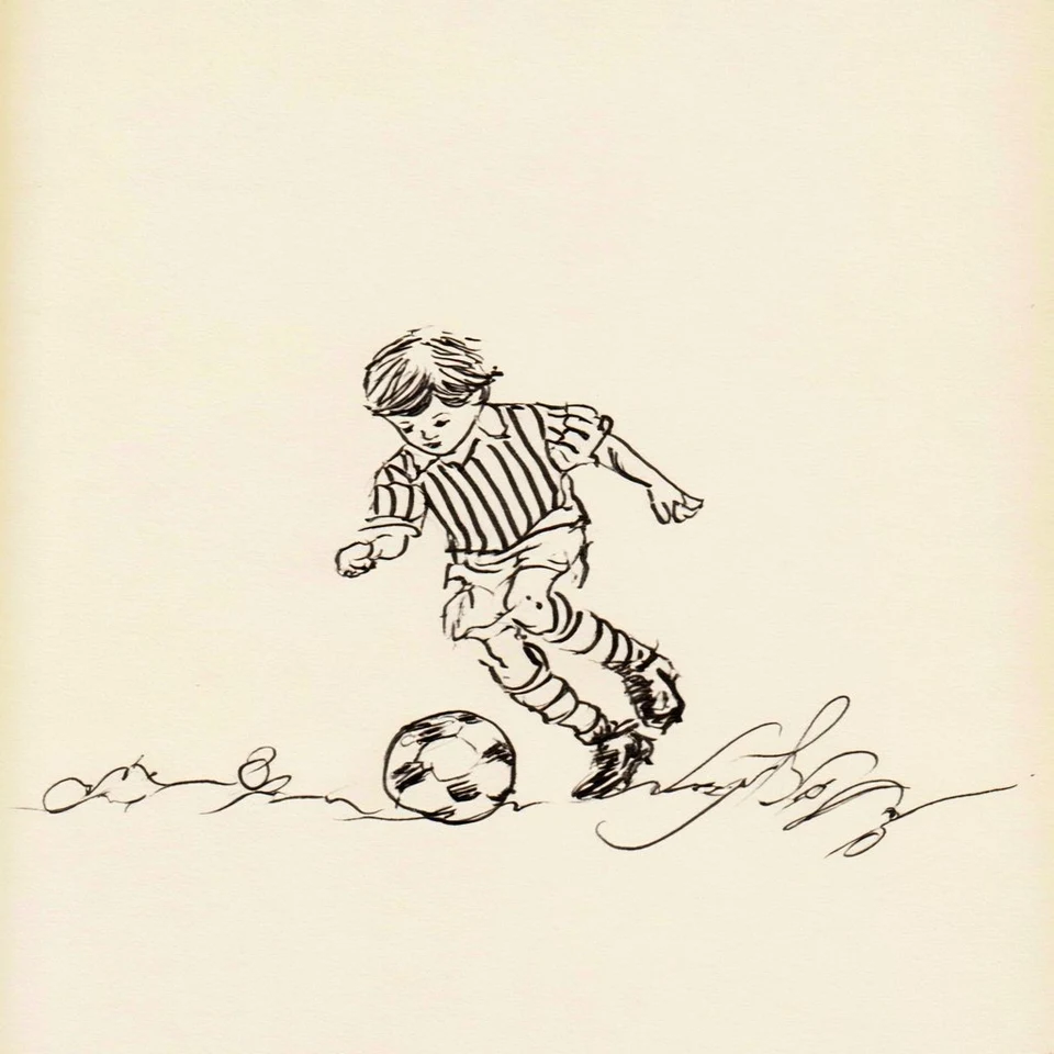 Child playing soccer ink illustration