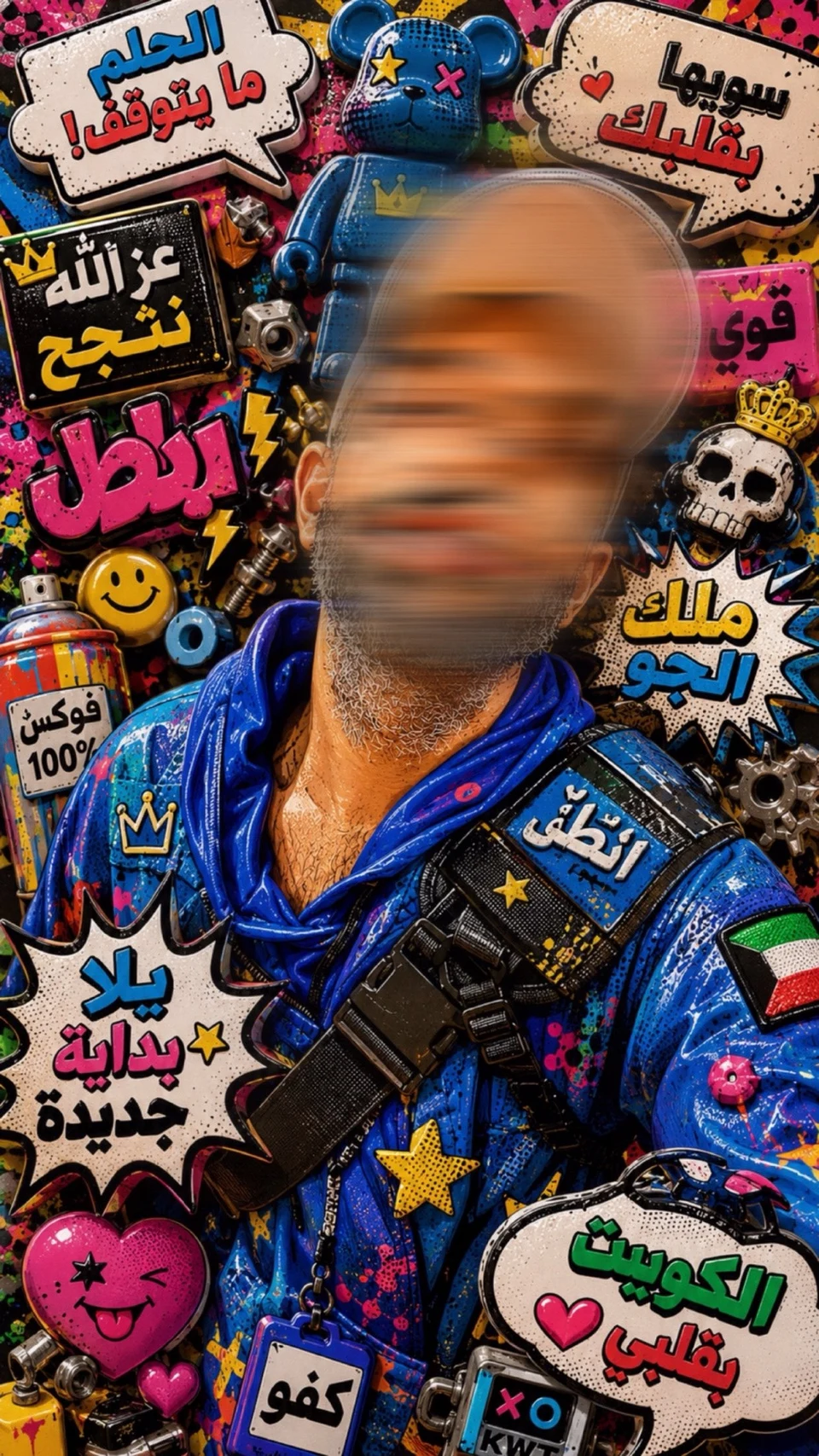 3D Pop-Art Graffiti Portrait in Kuwaiti Arabic Style