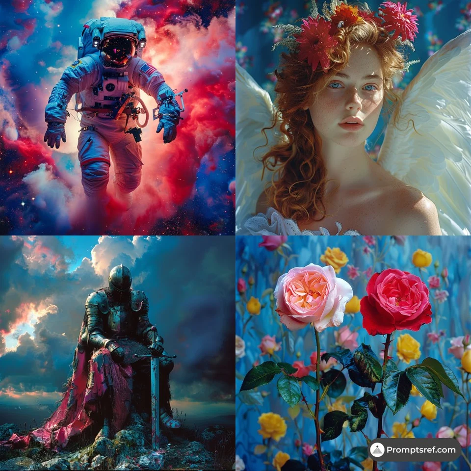 AI fantasy collage angel knight roses astronaut