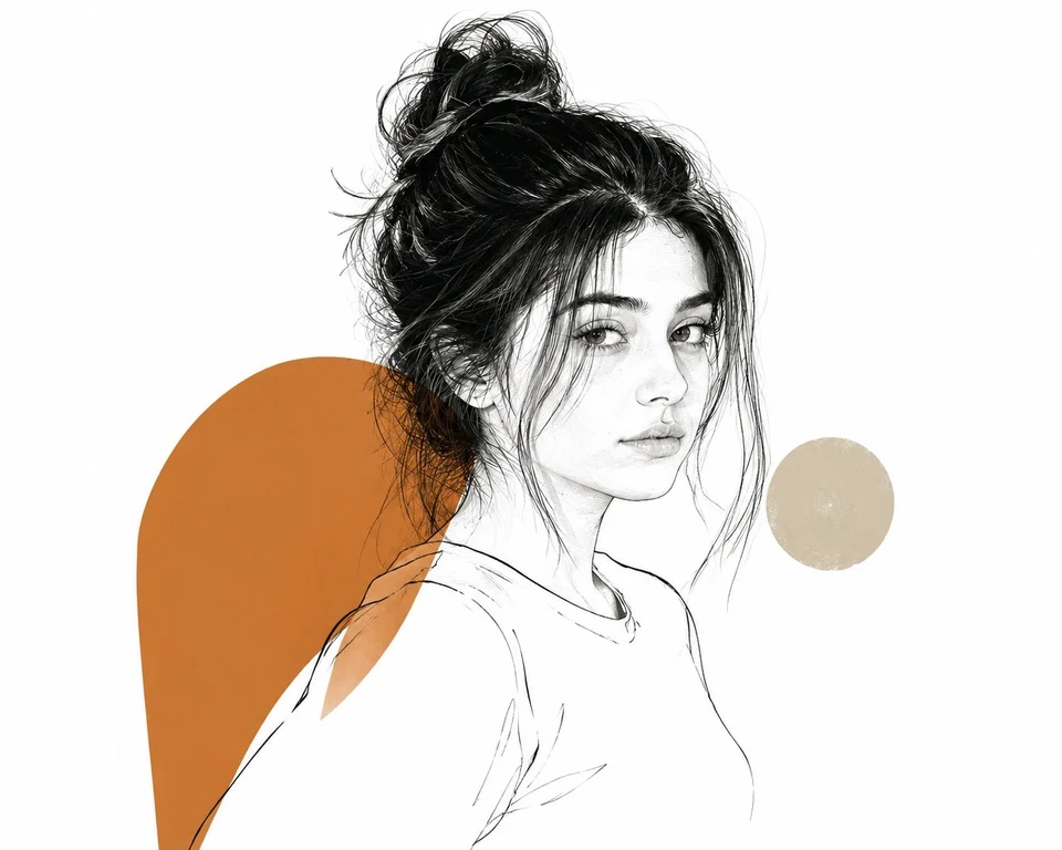 Elegant editorial portrait illustration with