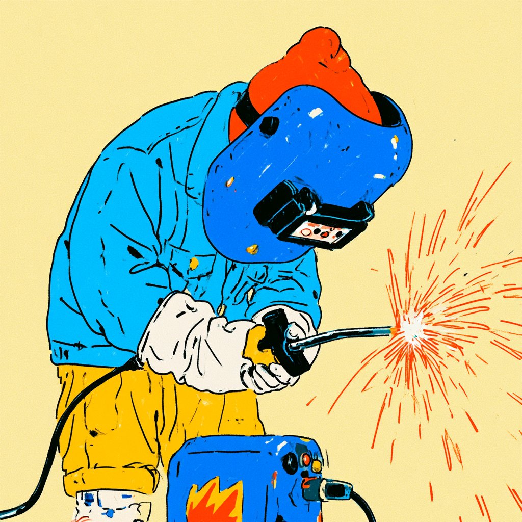 flat illustration of a welder working with sparks
