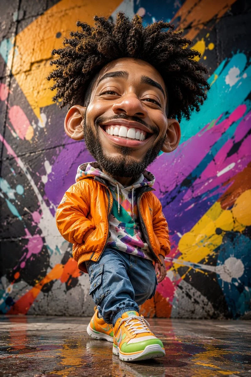 Hyper-detailed 3D caricature of stylish young man in