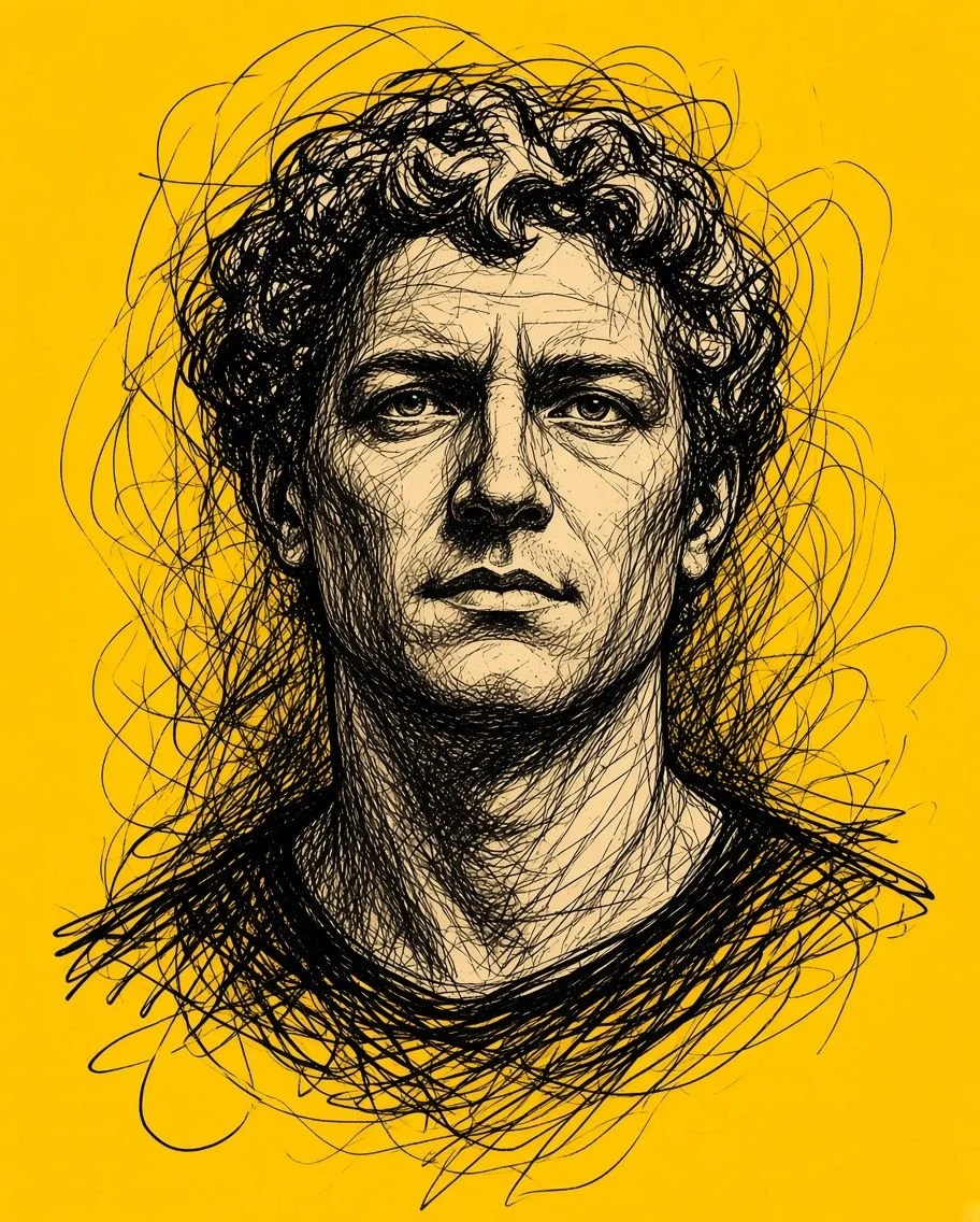 Ink Portrait on Yellow Background