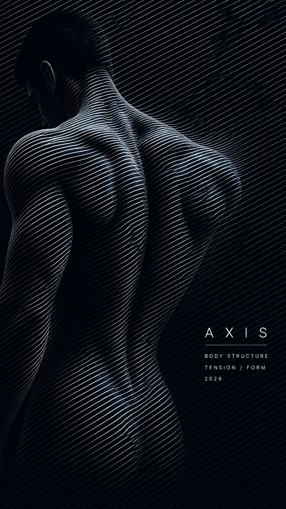 Diagonal line art of male back in op art poster
