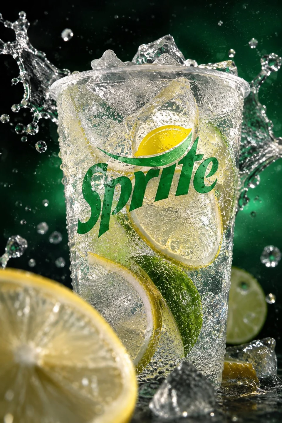 Macro Advertising Photo Of Icy Sprite Soda With