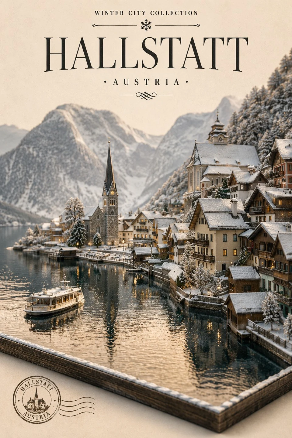Luxury Miniature Travel Poster Featuring Hallstatt