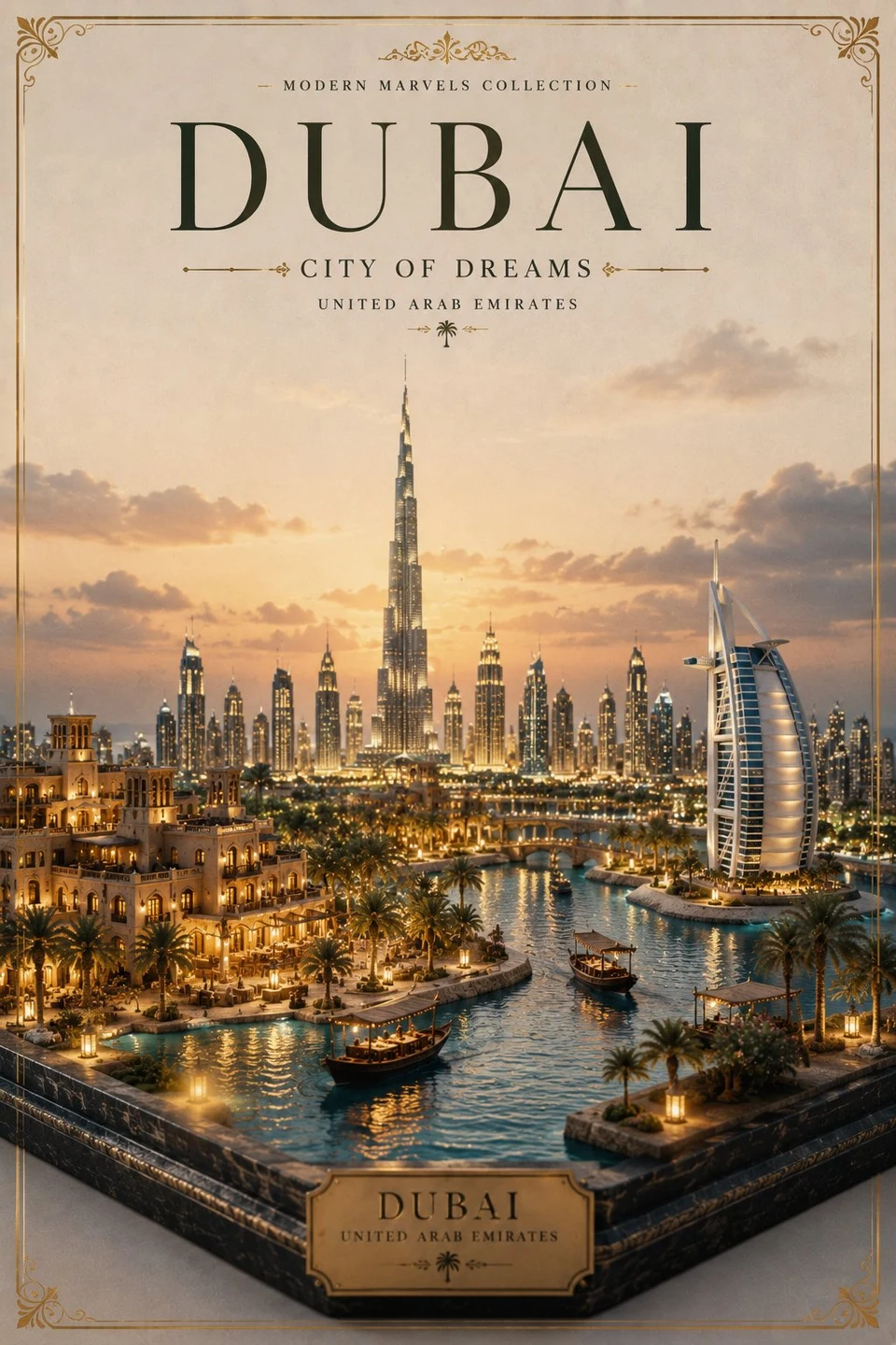 luxury travel poster of Dubai skyline miniature