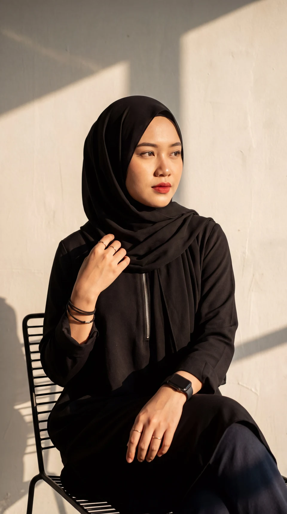 Elegant East Asian woman in black hijab portrait