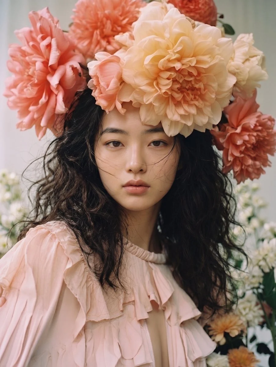 Studio portrait of young woman wearing floral crown