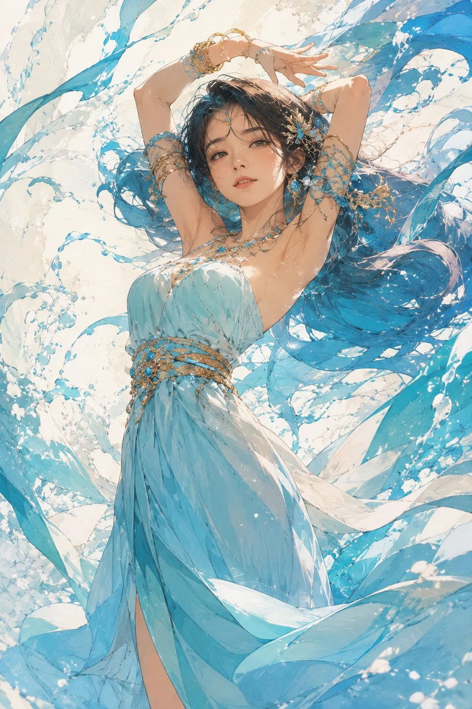 Japanese fantasy anime ocean princess with flowing