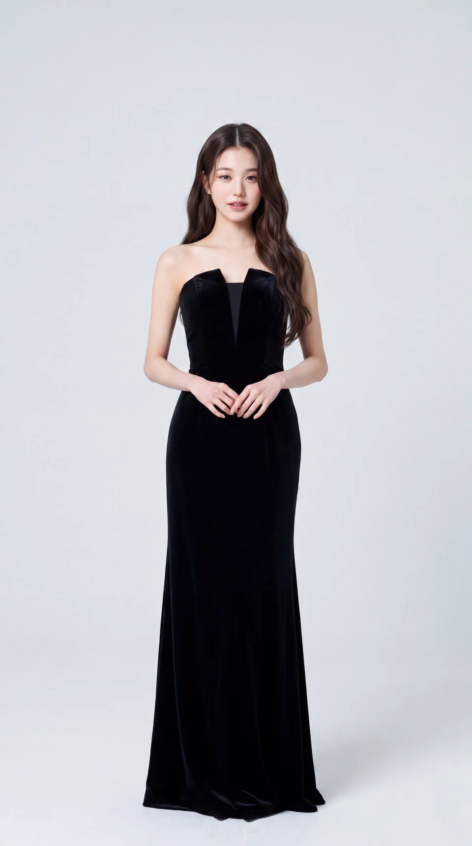 Jang Wonyoung in black velvet gown studio portrait