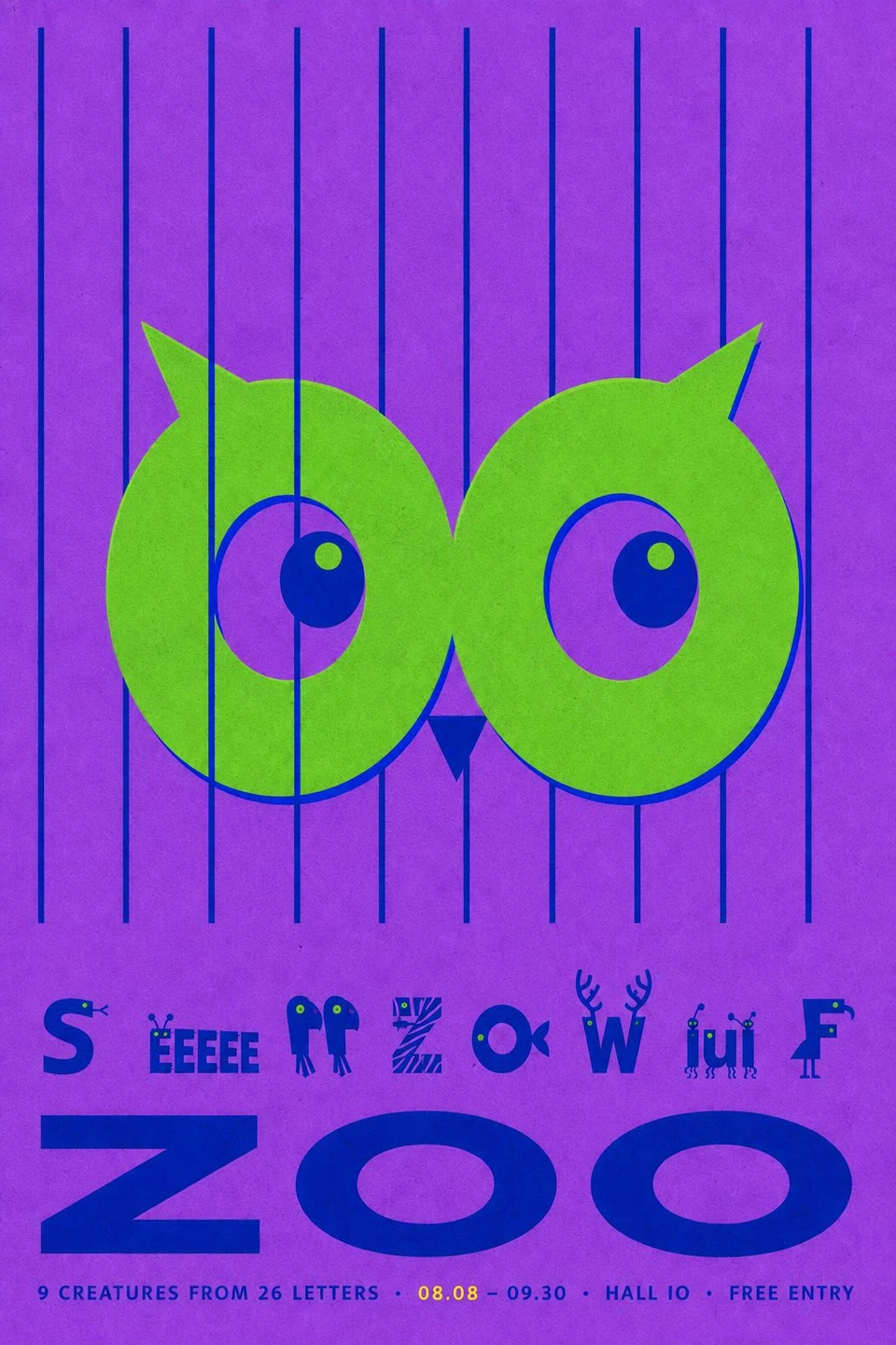 Letter Zoo poster featuring an owl made from double