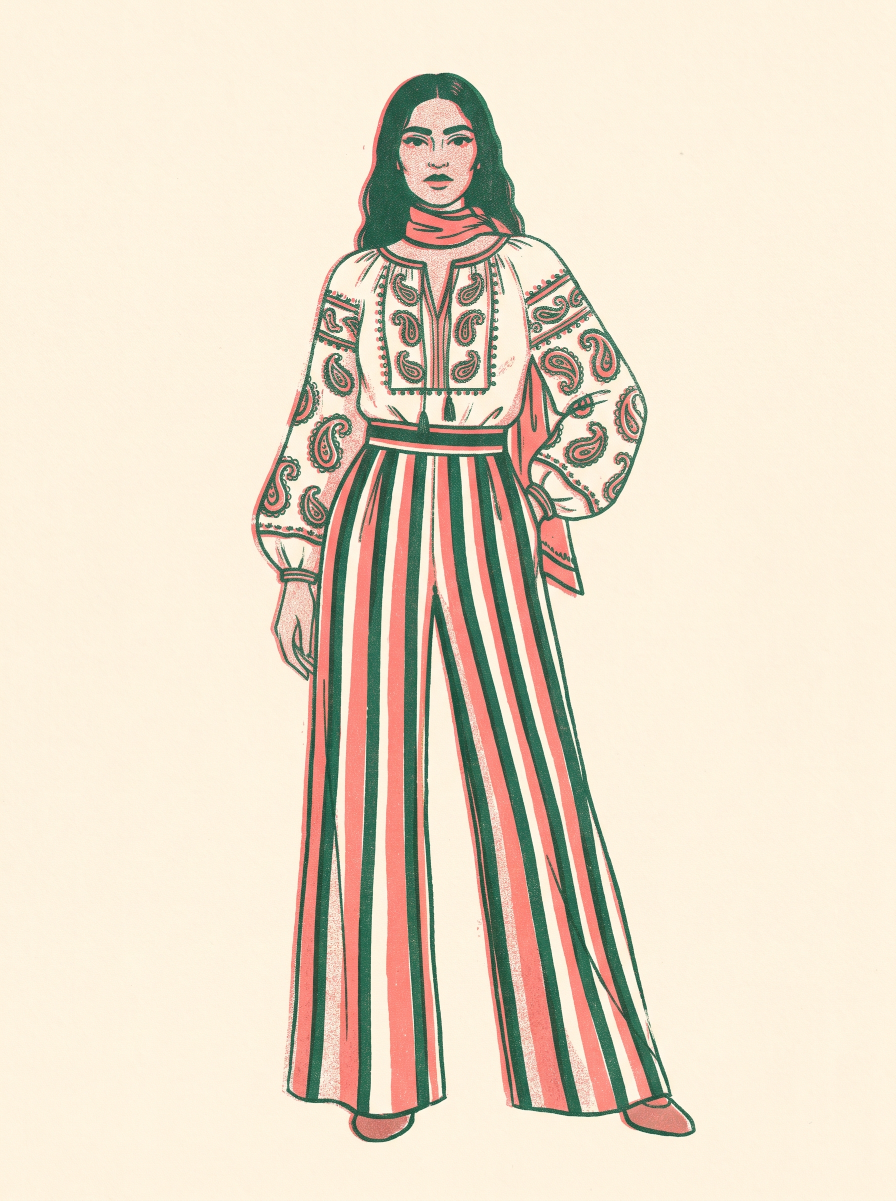 Risograph fashion illustration of unveiled Middle