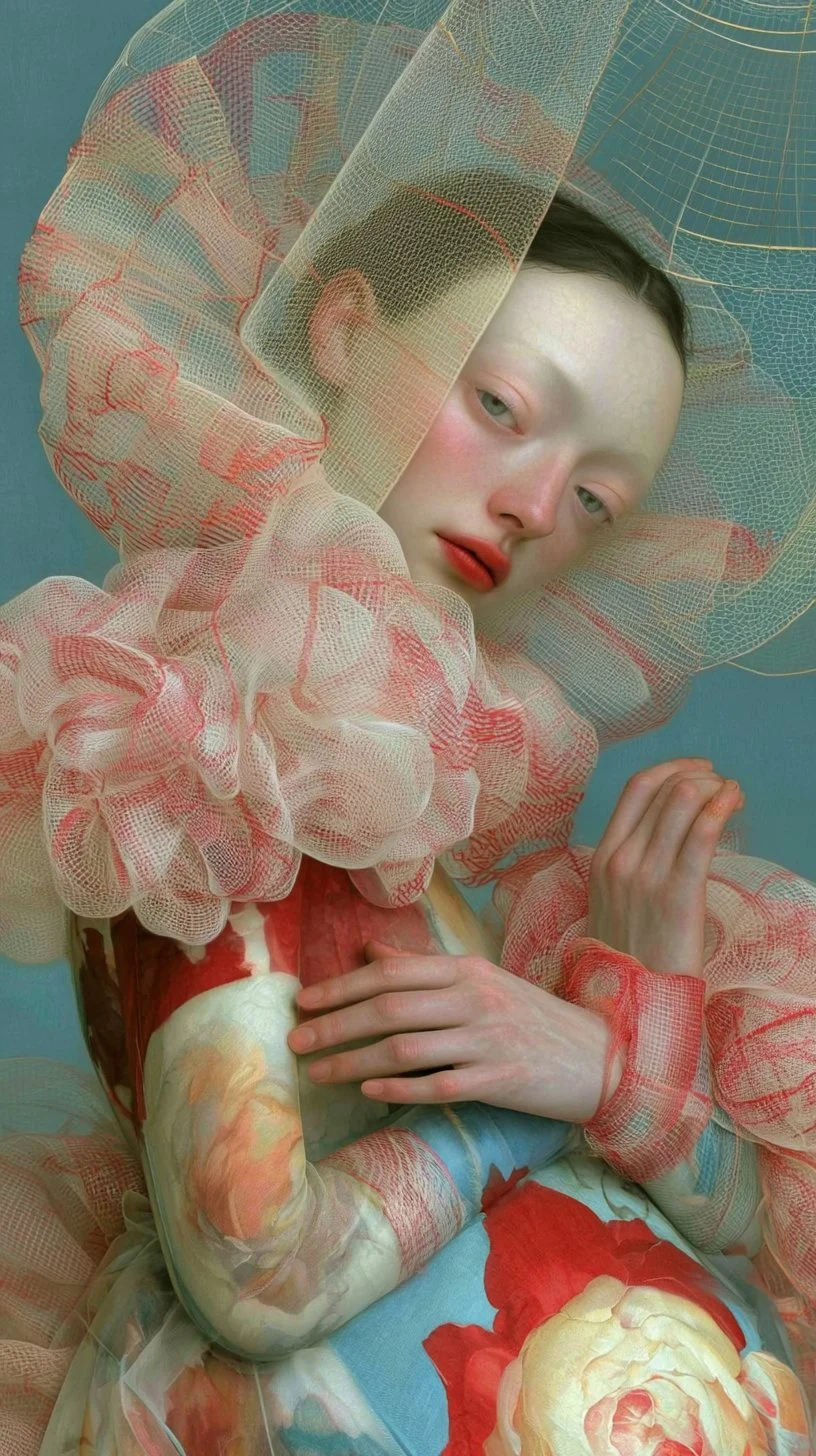 Ethereal Fashion Portrait in Sheer Mesh with Floral