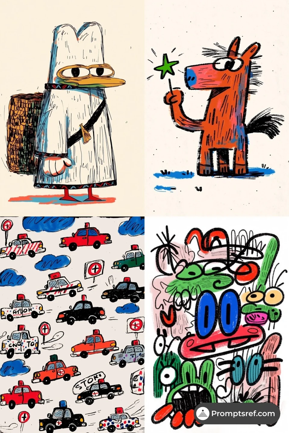 Whimsical doodle style illustration characters