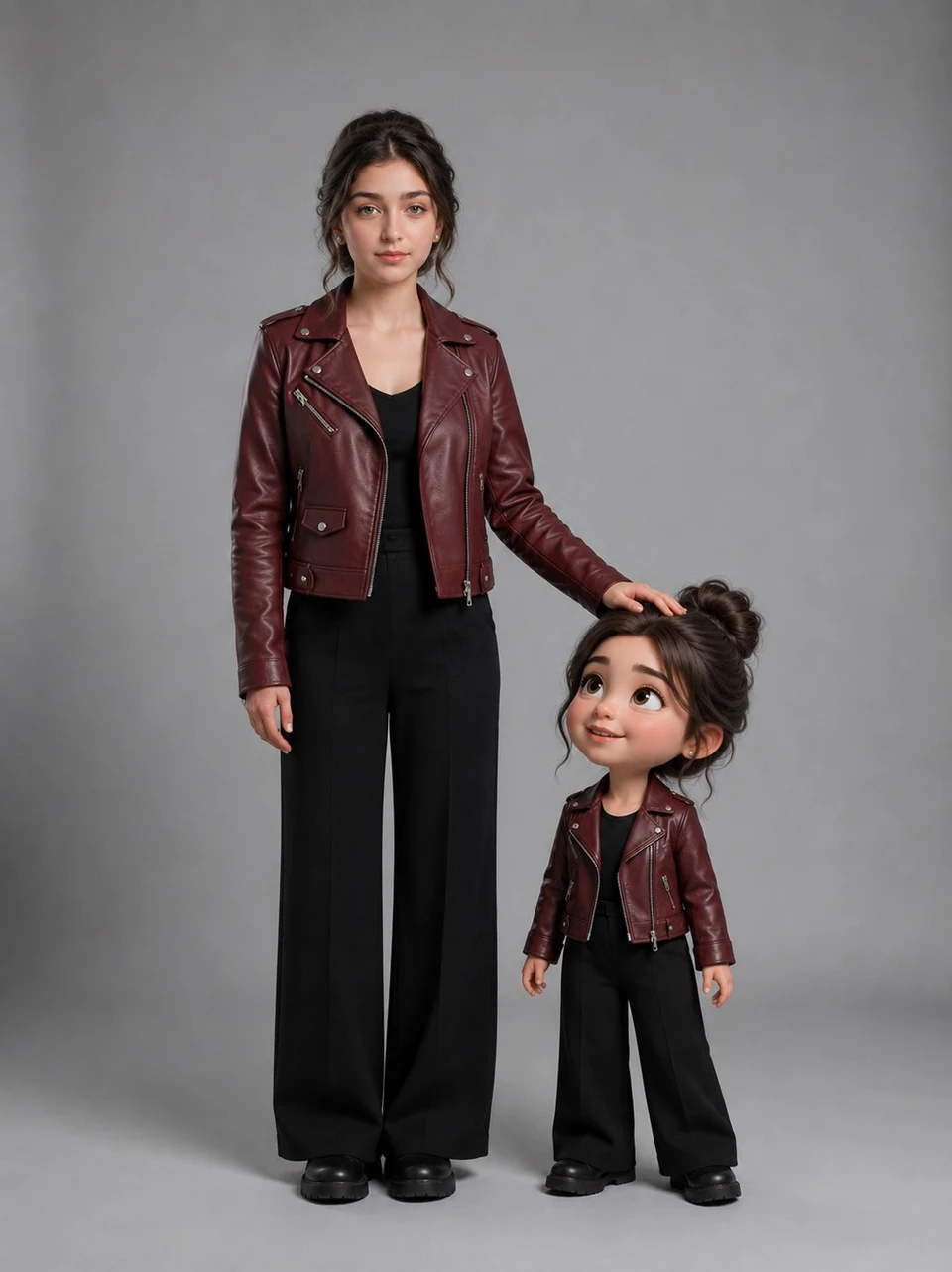Woman with chibi 3D miniature self studio portrait