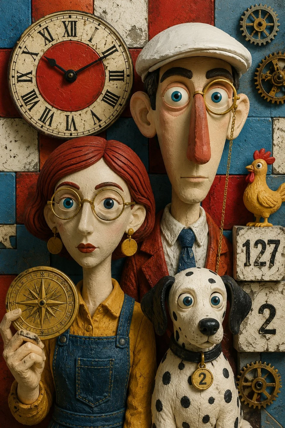 Surreal claymation portrait with clock Dalmatian