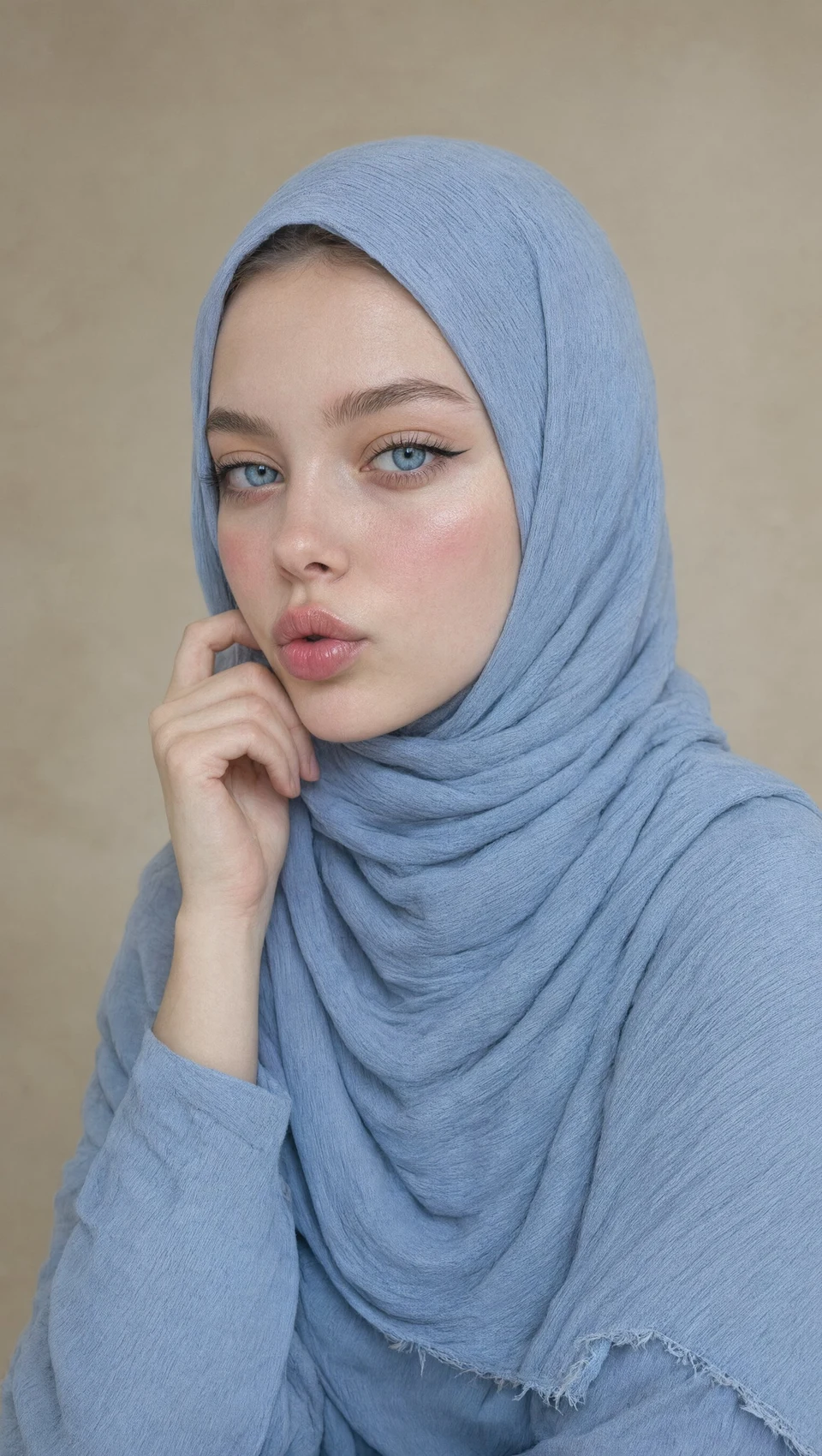 Young Woman in Blue Hijab Portrait with Piercing