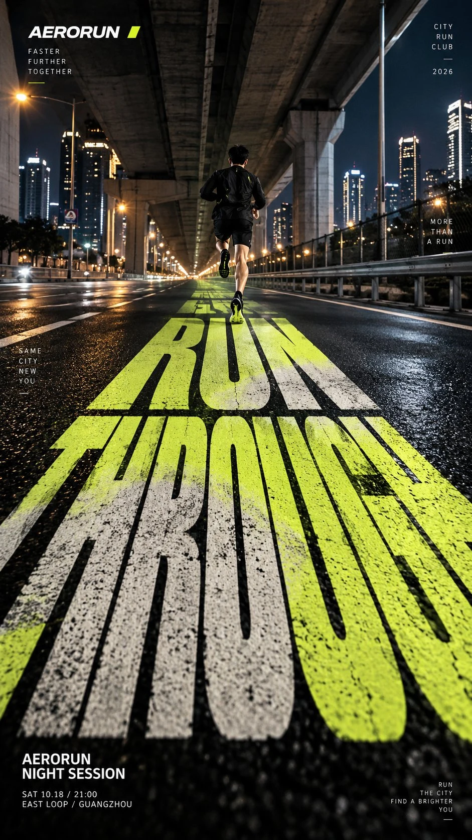 Runner on Neon Typography Night Road Poster