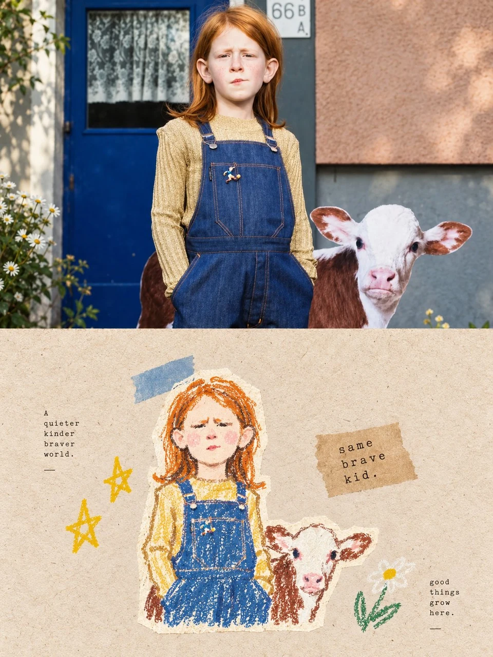 Child and calf composite poster