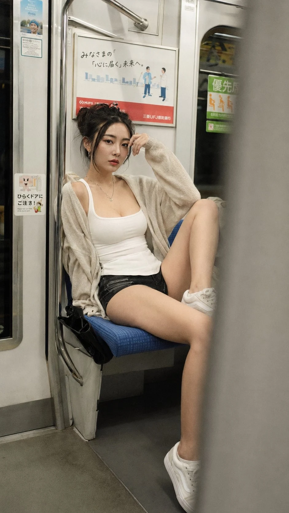 Candid portrait of a fashionable woman sitting on a