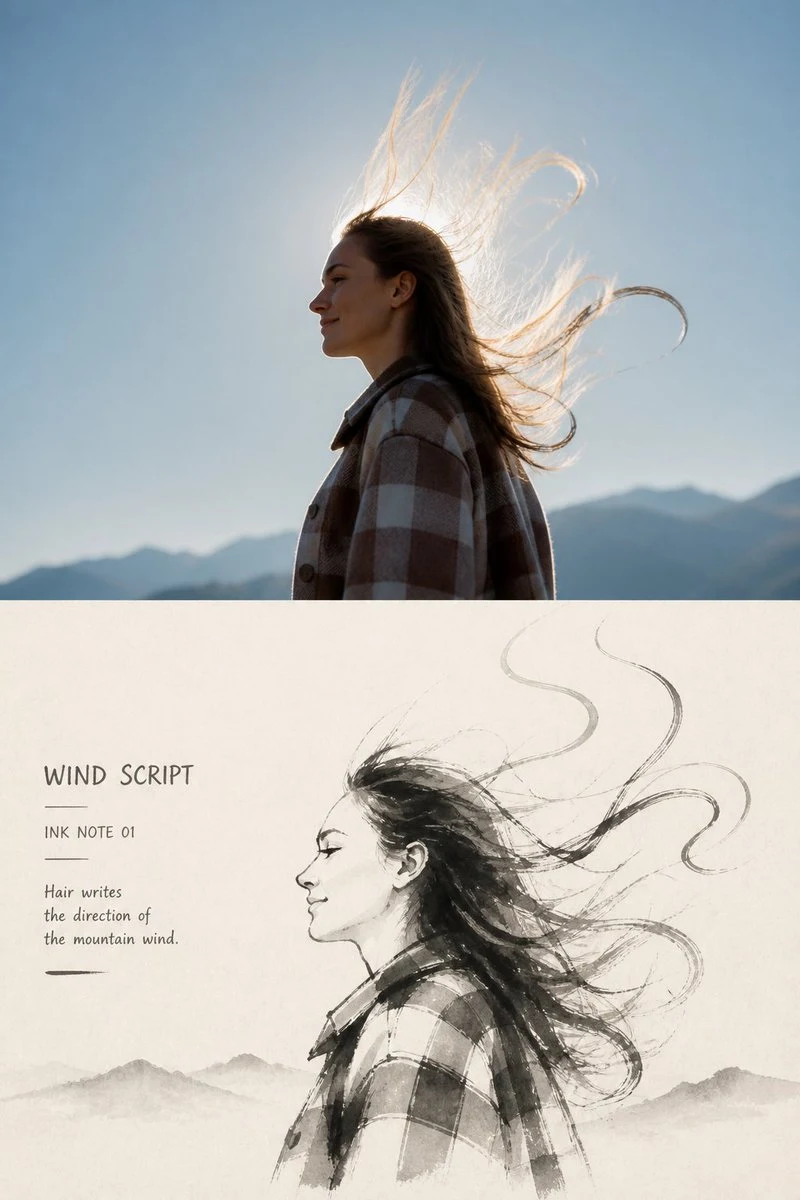Editorial ink and photography portrait poster