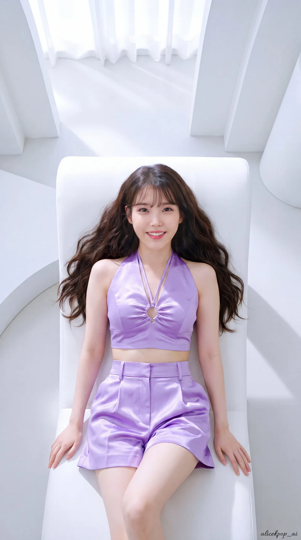 IU K-pop idol portrait lavender satin outfit