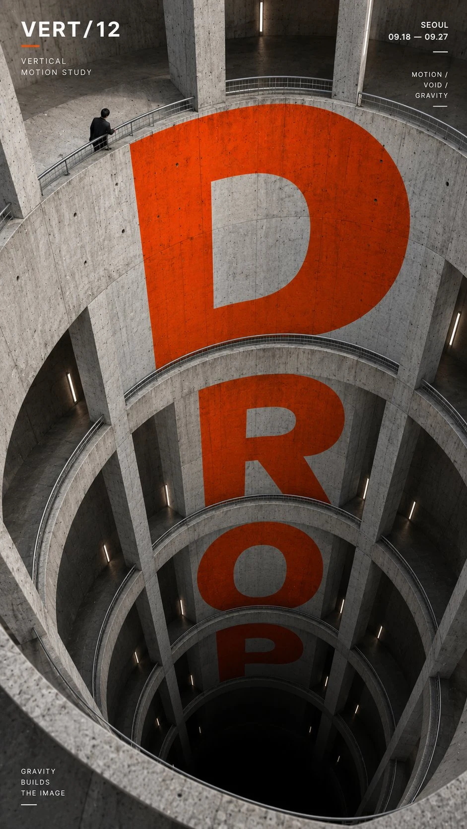 Orange Typography Drop in Concrete Atrium