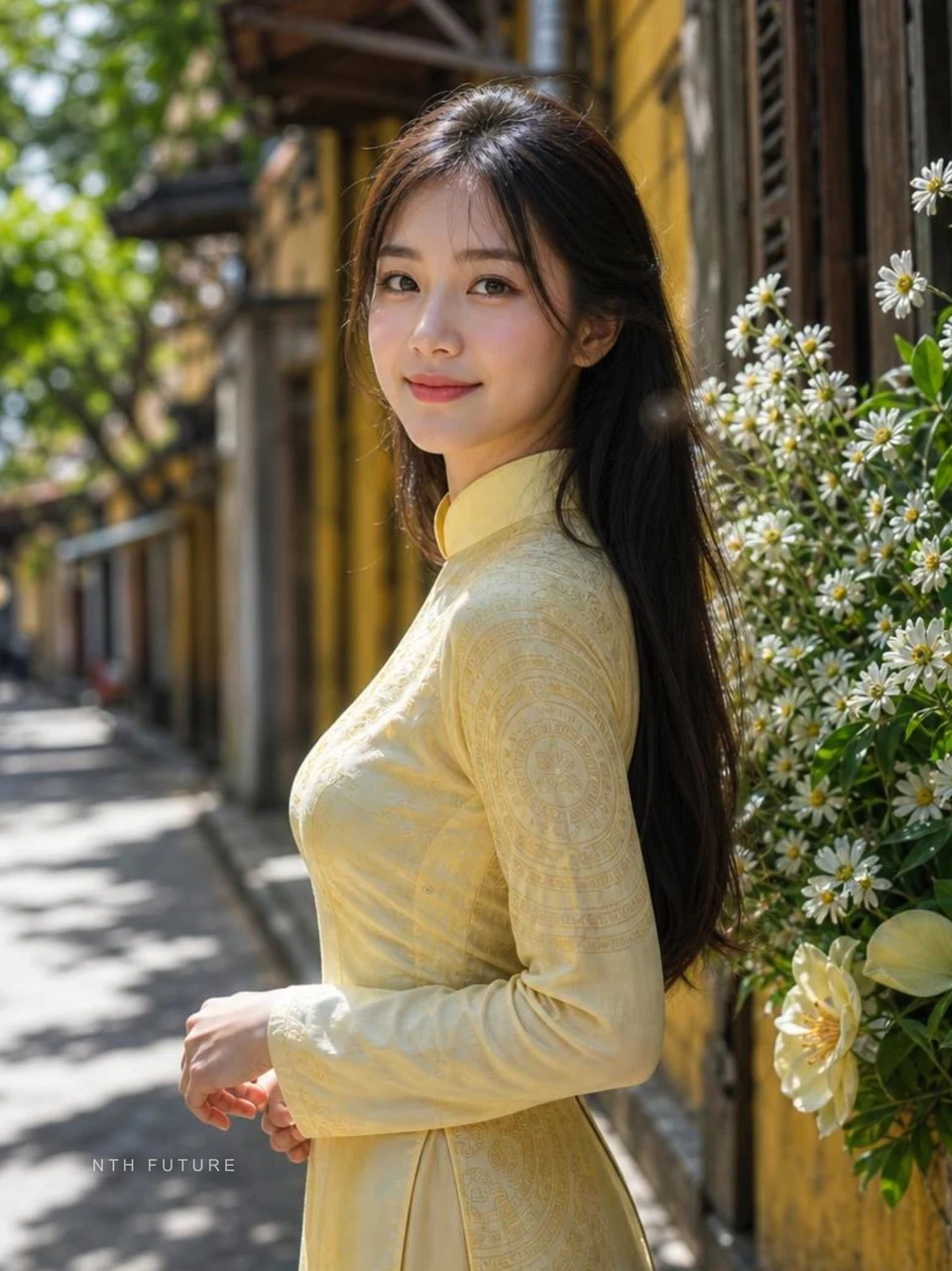 Vietnamese Woman in Yellow Ao Dài Street Portrait
