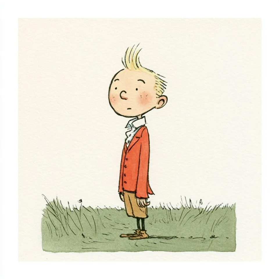 Watercolor illustration of a boy in red jacket