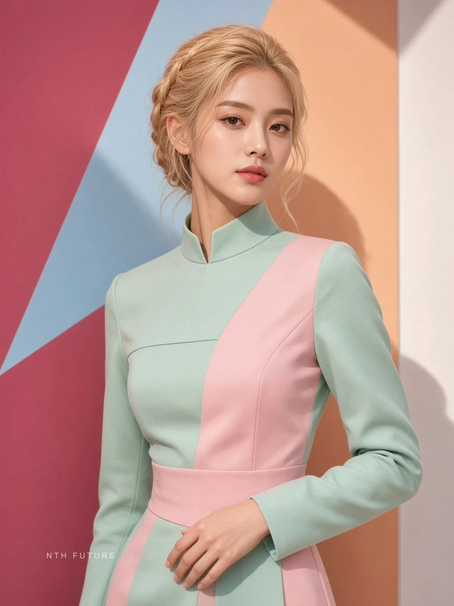 High fashion portrait of Vietnamese model in pastel