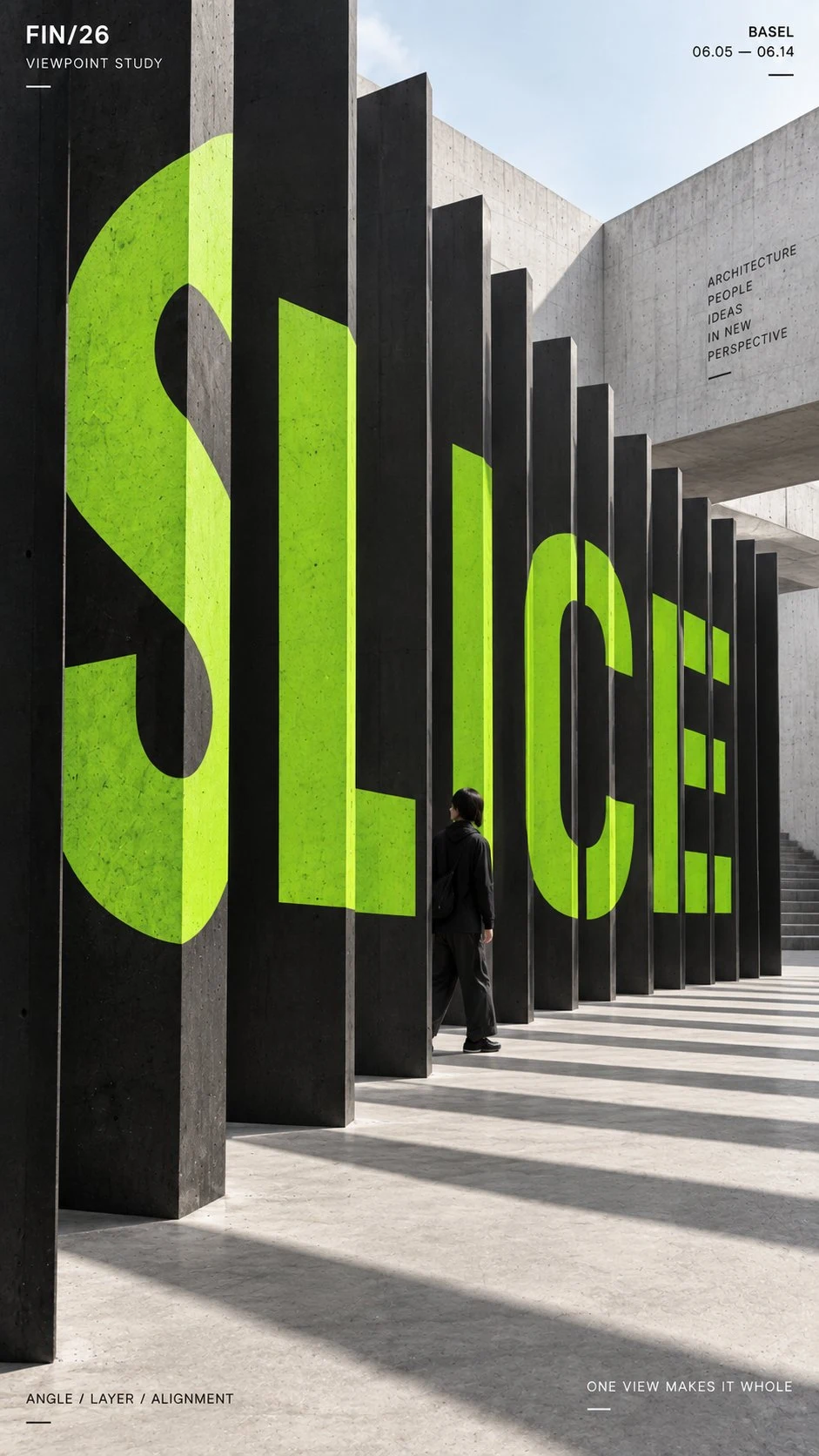Perspective typography poster slice on concrete fins