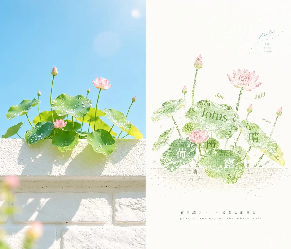 Lotus typographic poster with photographic lotus