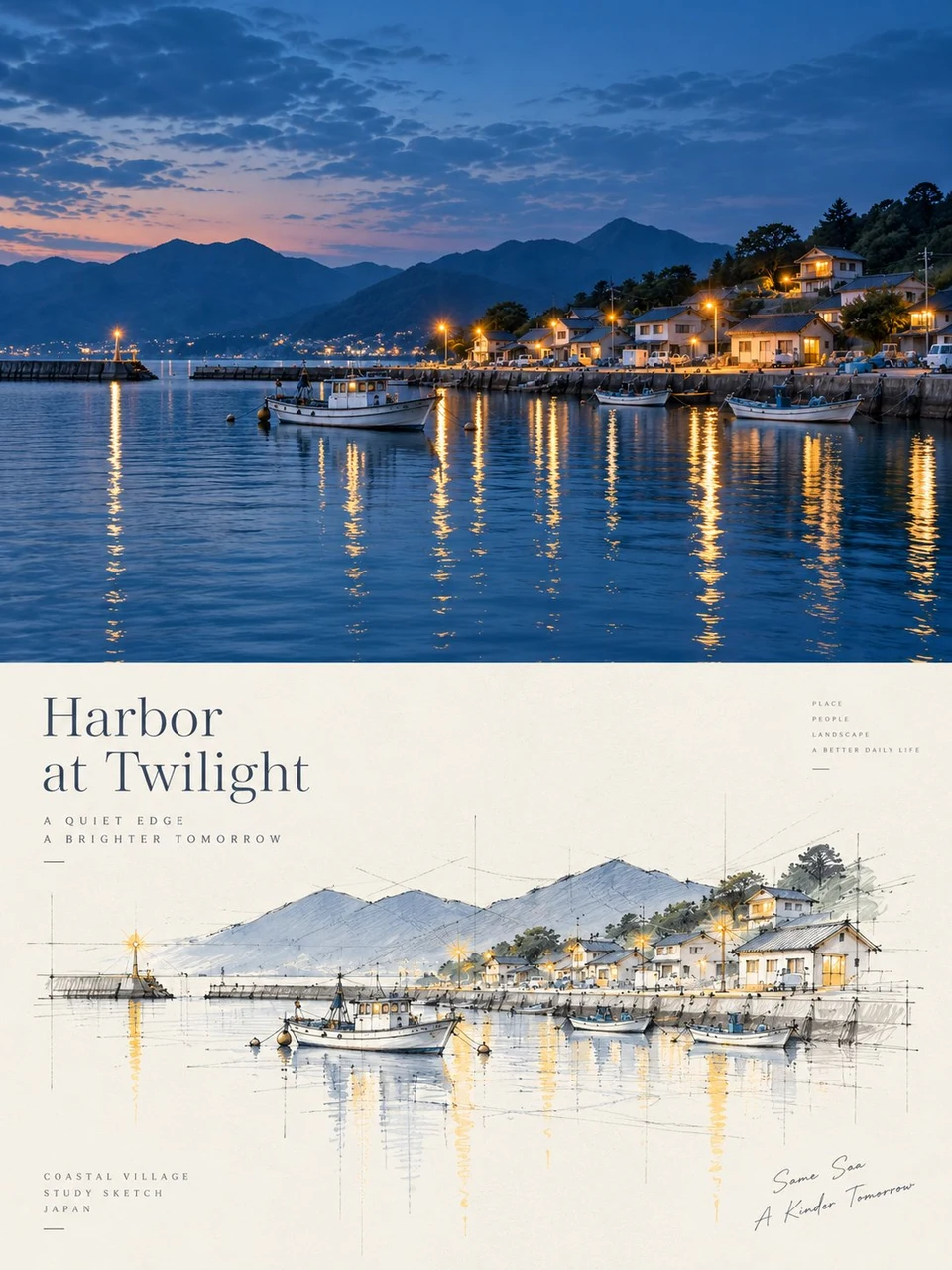 Harbor at Twilight Design Poster
