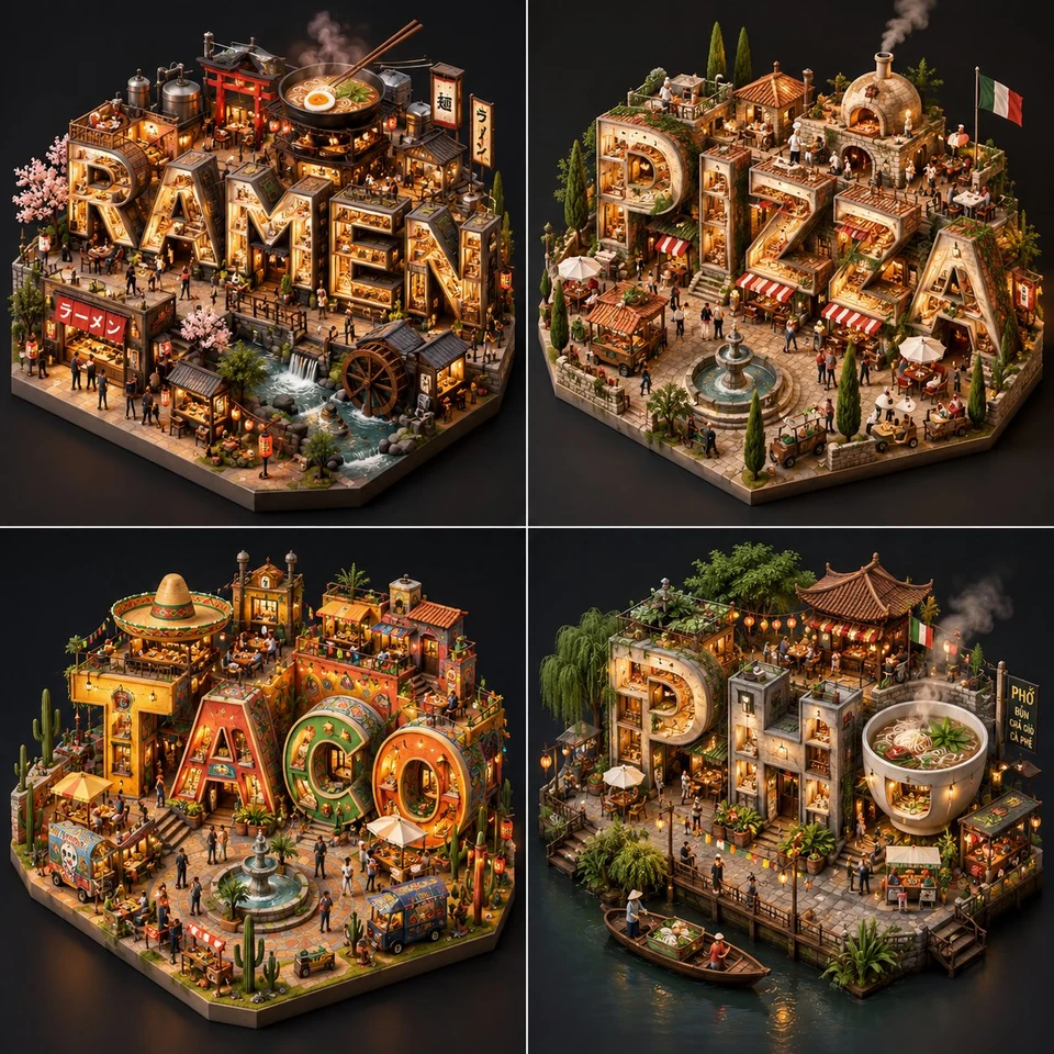 Miniature food architecture city models