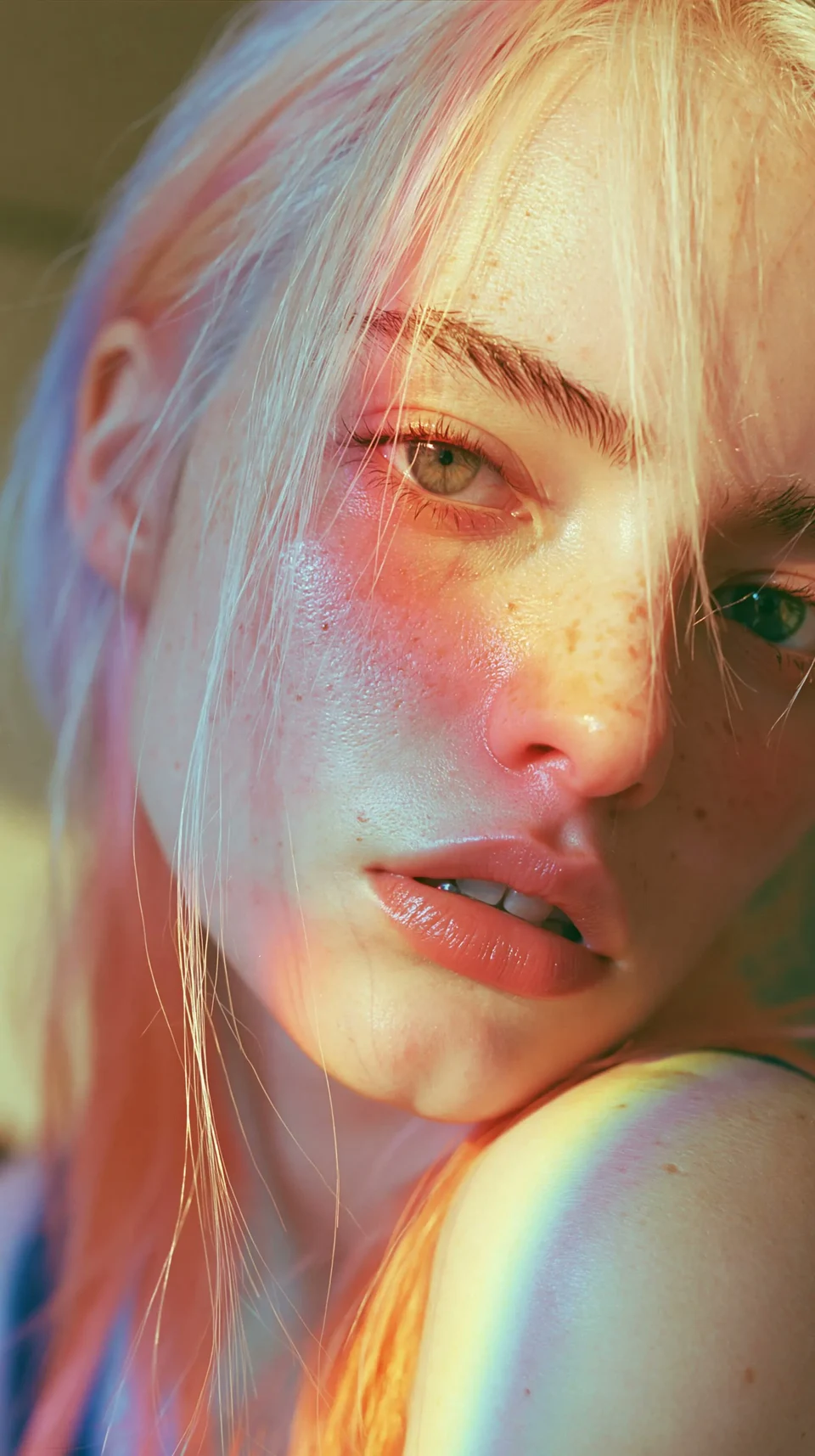 Portrait of Beautiful Woman with Freckles and
