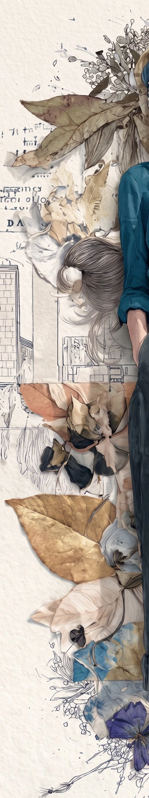 Fall fashion illustration with layered botanical